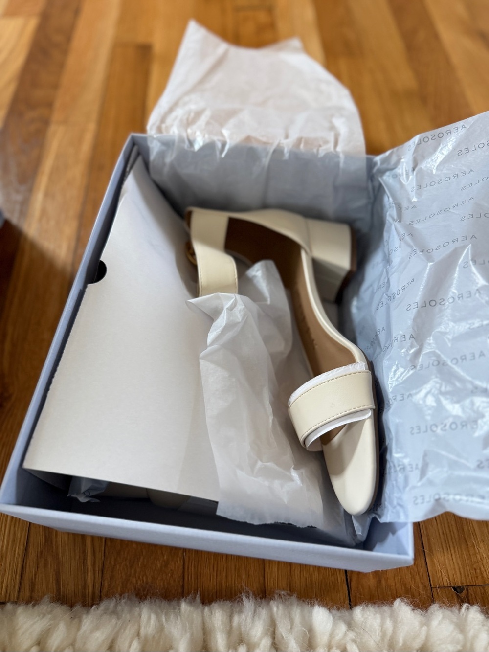 AEROSOLES Cream Women's Ankle Strap Sandal with Gold Buckle - Picture 2 of 6